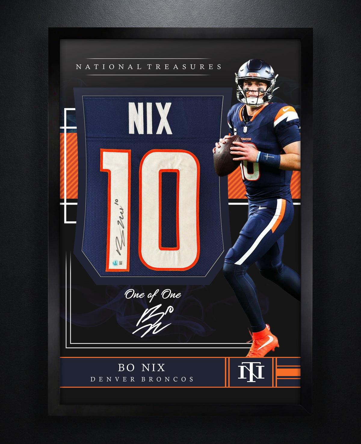 Bo Nix Signed Denver Broncos Jersey Framed Beckett COA - Photo of frame
