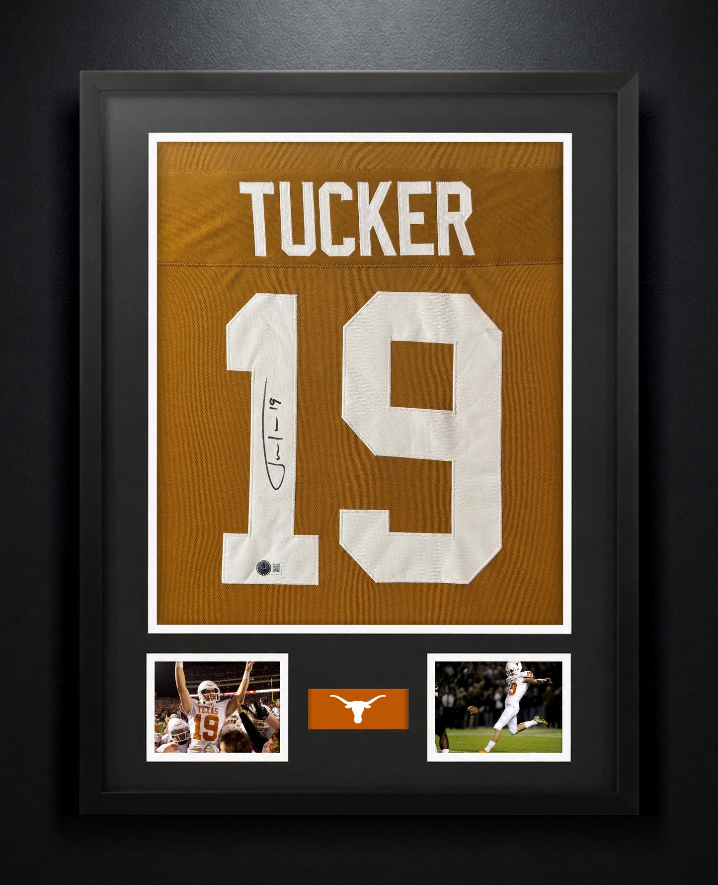 Justin Tucker Signed Texas Longhorns Jersey Framed Beckett COA - Photo of frame