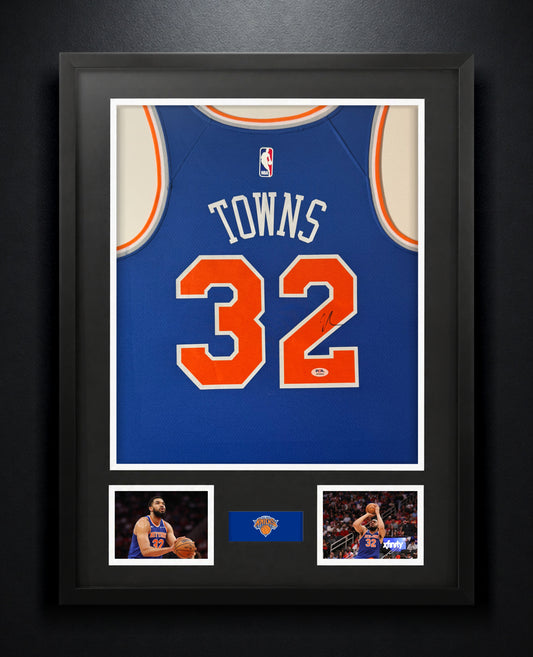 Karl-Anthony Towns Signed New York Knicks Nike Jersey Framed PSA COA - Photo of frame