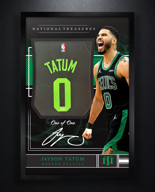 Jayson Tatum Signed Boston Celtics Nike Jersey Framed PSA COA - Close up of Number