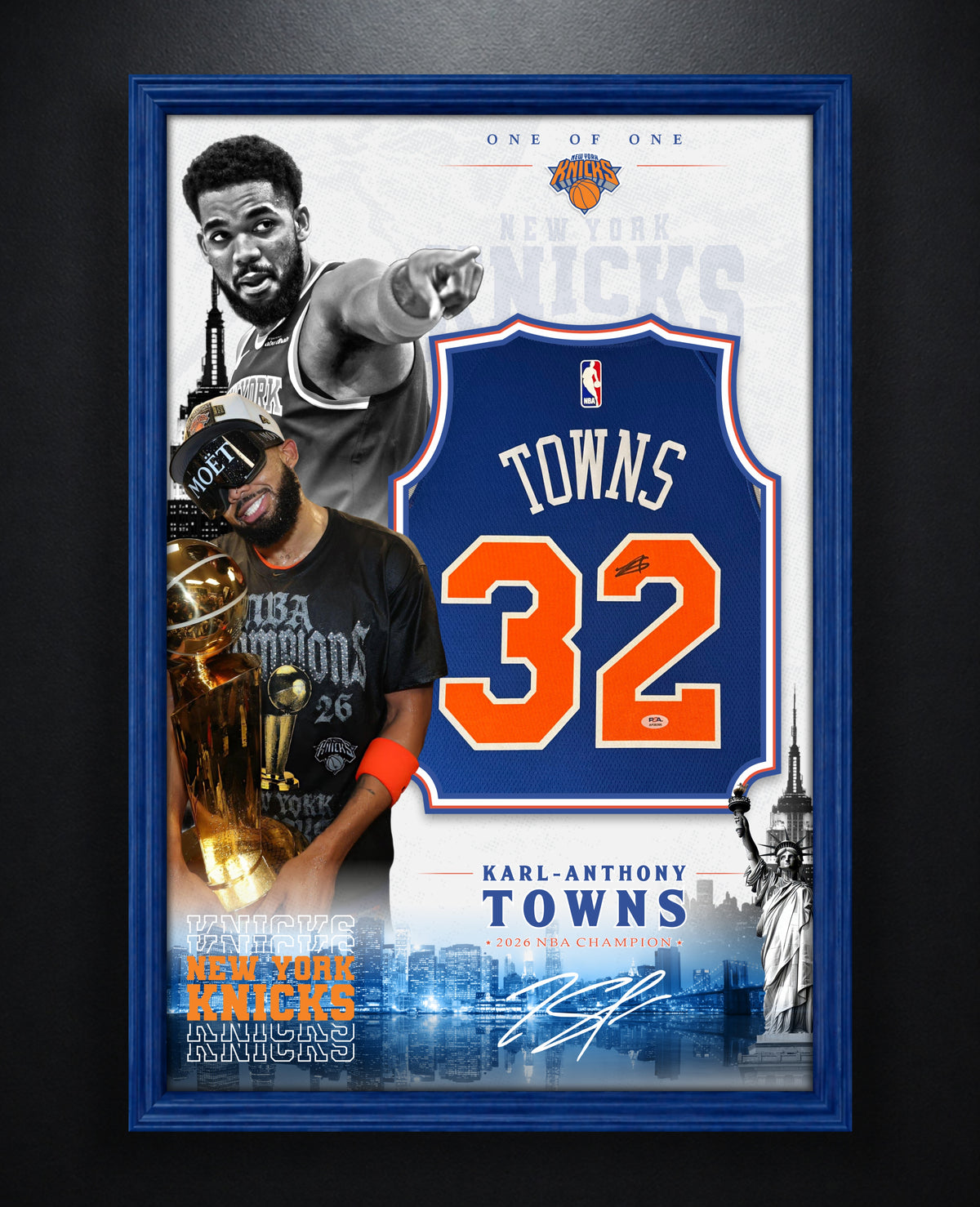 Karl-Anthony Towns Signed New York Knicks Nike Jersey Framed PSA COA - Photo of frame
