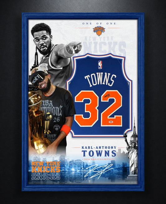 Karl-Anthony Towns Signed New York Knicks Nike Jersey Framed PSA COA - Photo of frame
