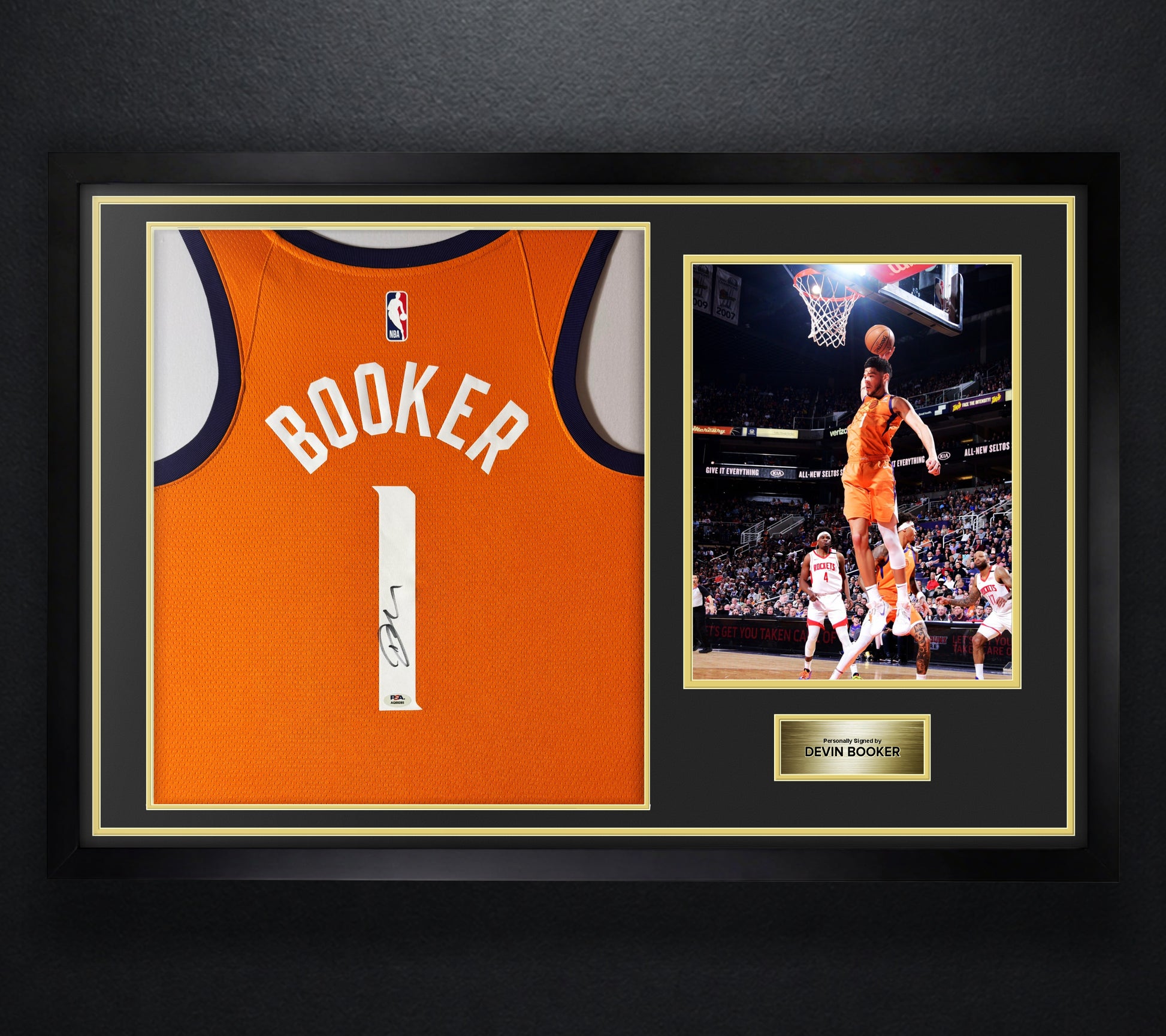 Devin Booker Signed Phoenix Suns Nike Jersey Framed PSA COA - Photo of frame