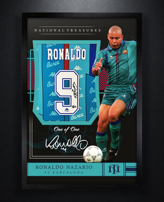 Ronaldo Nazario Signed FC Barcelona Kappa Jersey Framed Beckett COA - Photo of frame