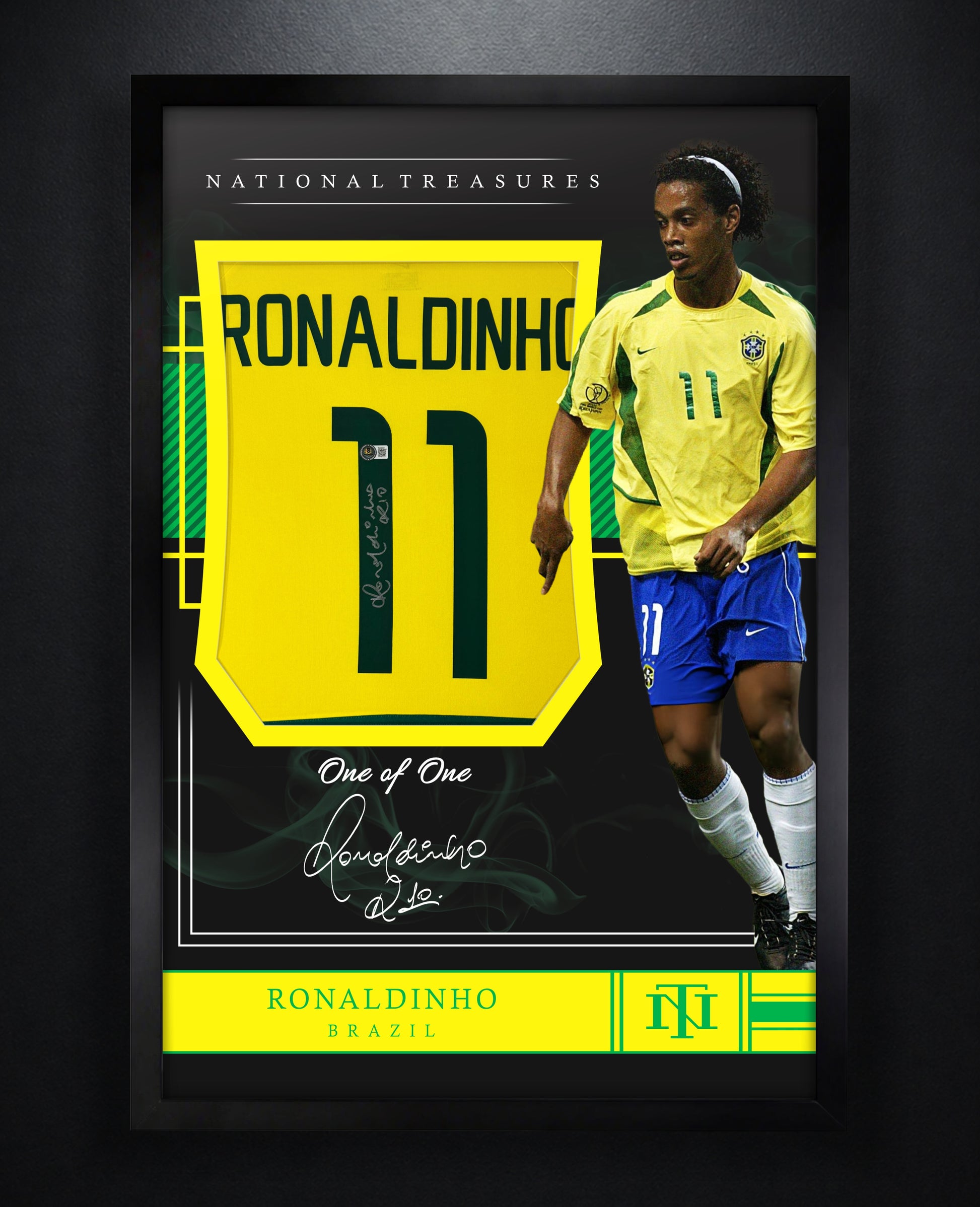Ronaldinho Signed Brazil Jersey Framed Beckett COA - Photo of frame