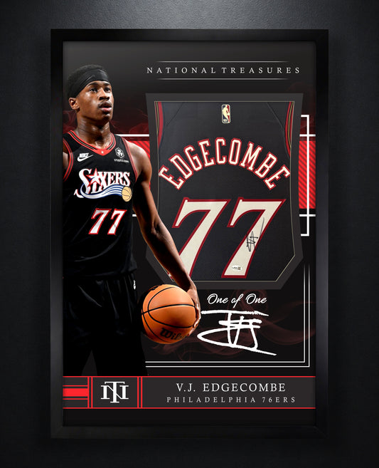 VJ Edgecombe Signed Philadelphia 76ers Nike Jersey Framed JSA COA - Close up of Number
