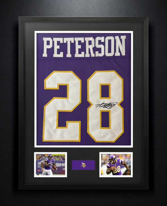 Adrian Peterson Signed Minnesota Vikings Jersey Framed JSA COA - Photo of frame