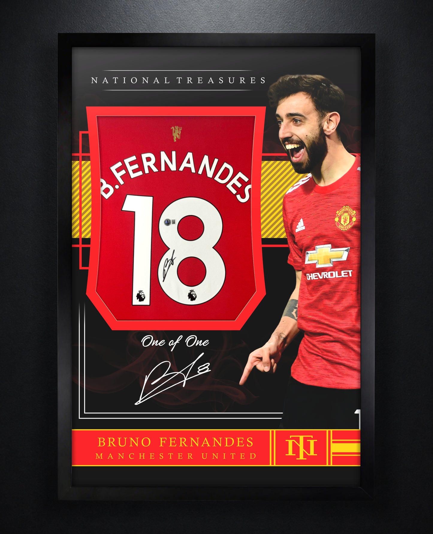Bruno Fernandes Signed Manchester United Adidas Jersey Framed Beckett COA - Photo of frame