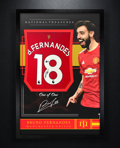Bruno Fernandes Signed Manchester United Adidas Jersey Framed Beckett COA - Photo of frame