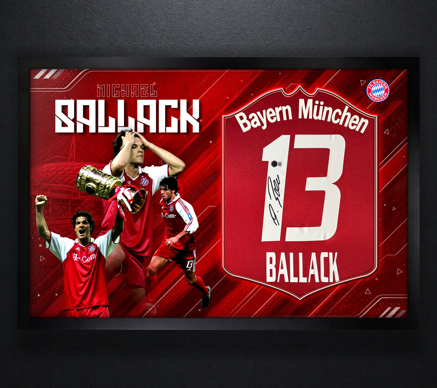 Michael Ballack Signed Bayern Munich Adidas Jersey Framed Beckett COA - Photo of frame