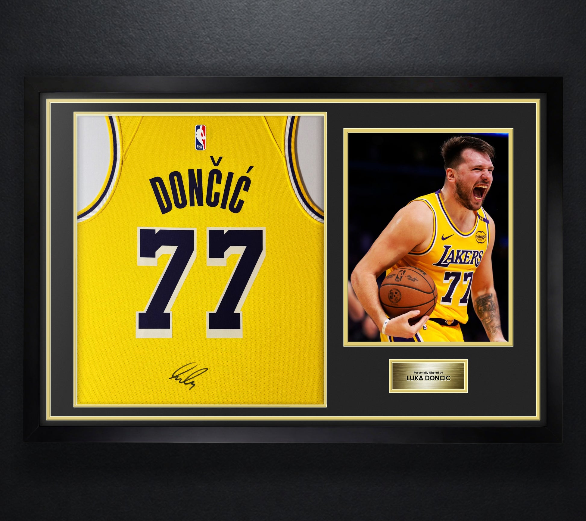 Luka Doncic Signed Los Angeles Lakers Nike Jersey Framed VIDEO PROOF + GRAD LOA - Photo of frame