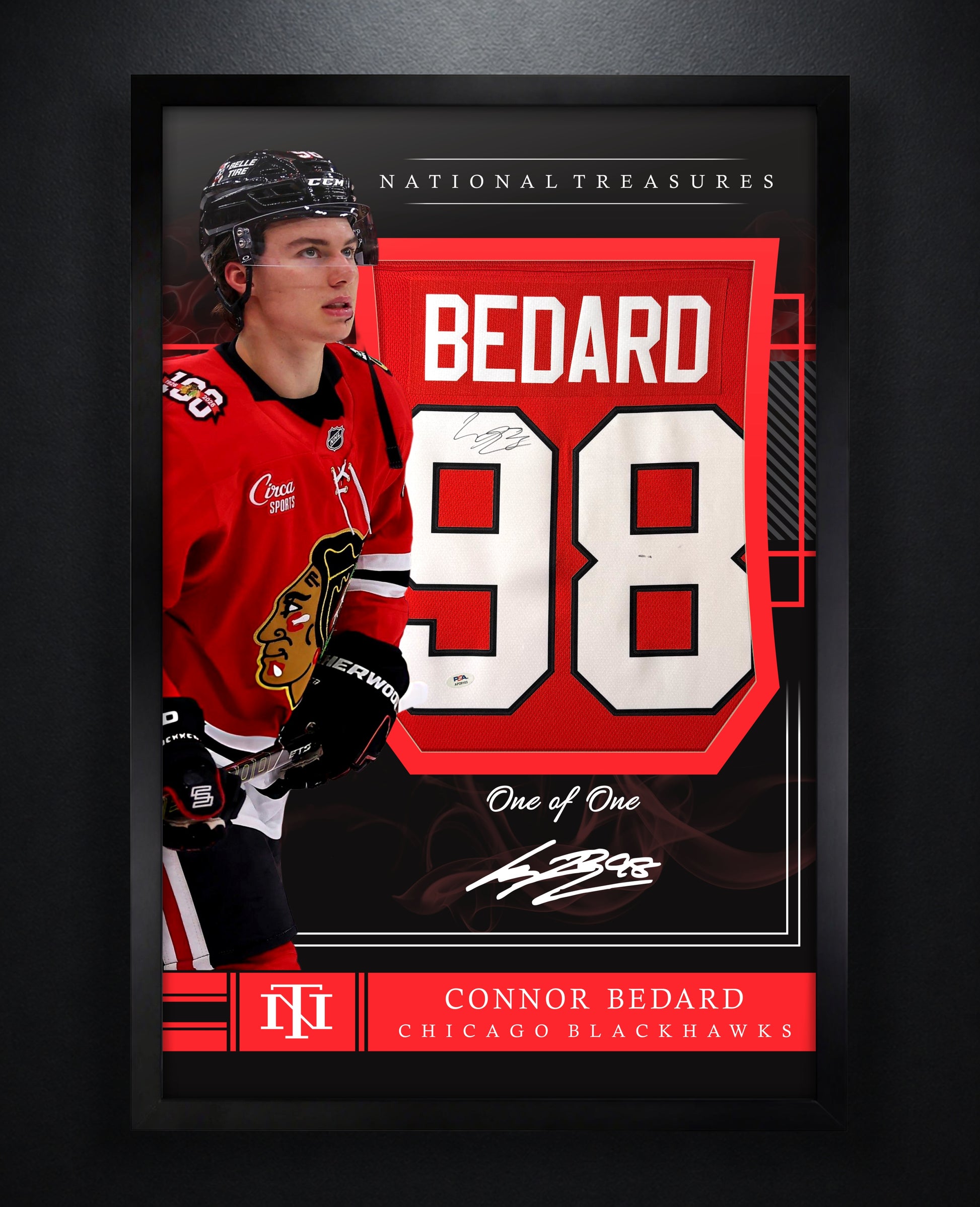 Connor Bedard Signed Chicago Blackhawks Fanatics Jersey Framed PSA COA - Photo of frame