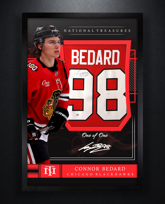 Connor Bedard Signed Chicago Blackhawks Fanatics Jersey Framed PSA COA - Photo of frame