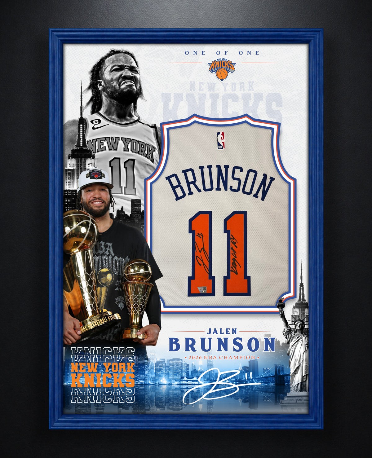 Jalen Brunson Signed New York Knicks Nike Jersey Framed Fanatics COA INSCRIBED - Photo of frame