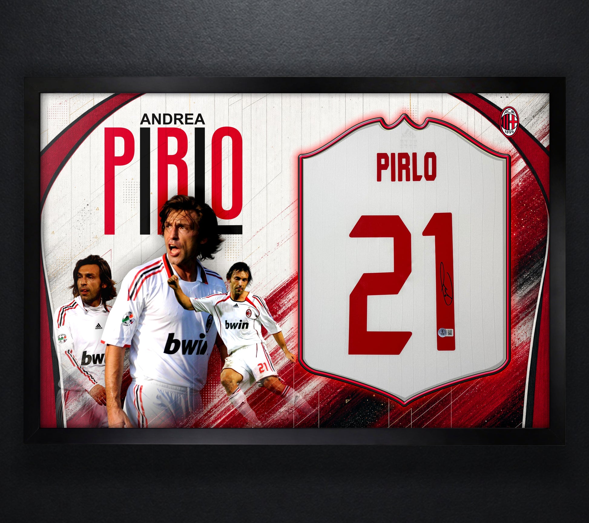 Andrea Pirlo Signed AC Milan Adidas Jersey Framed Beckett COA - Photo of frame