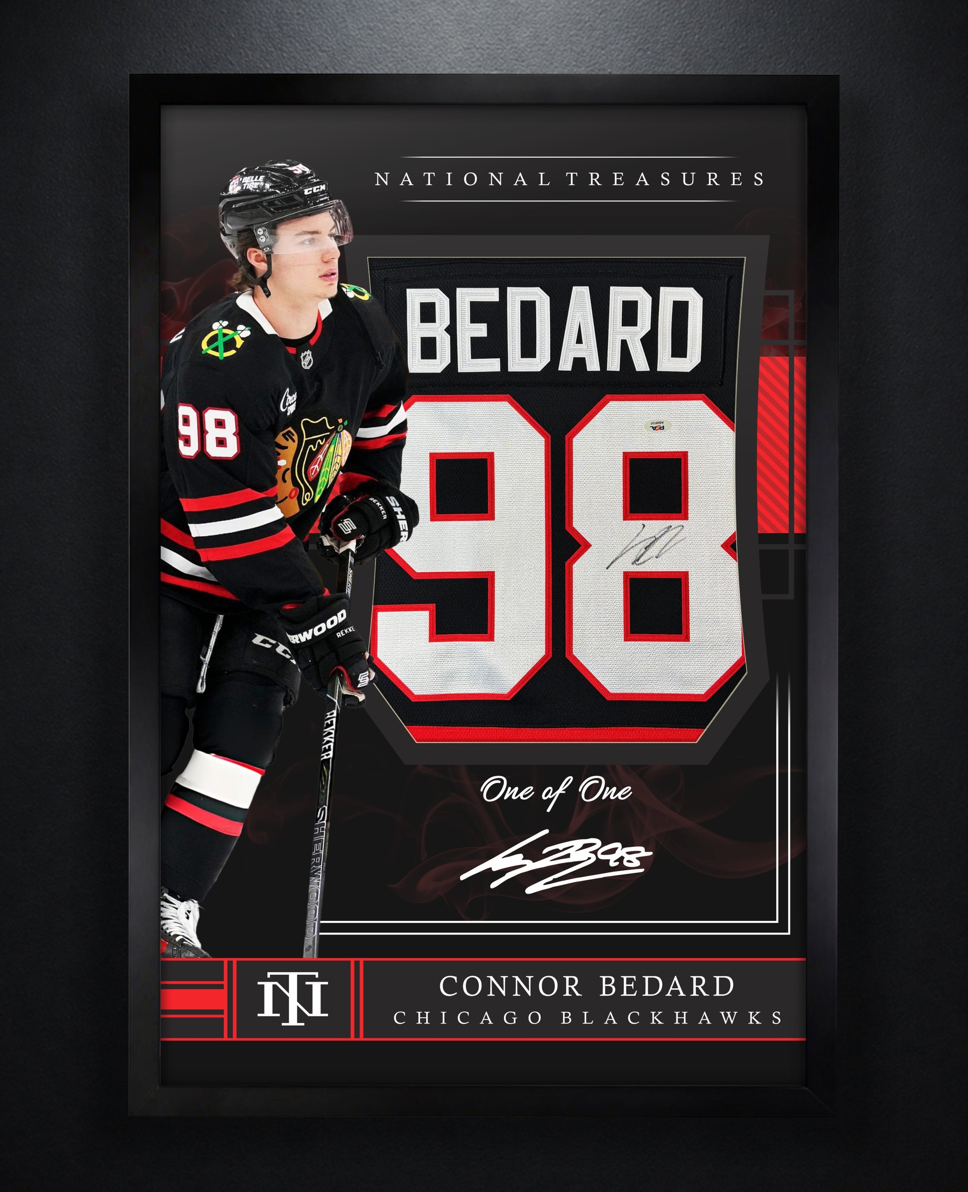 Connor Bedard Signed Chicago Blackhawks Fanatics Jersey Framed PSA COA - Photo of frame