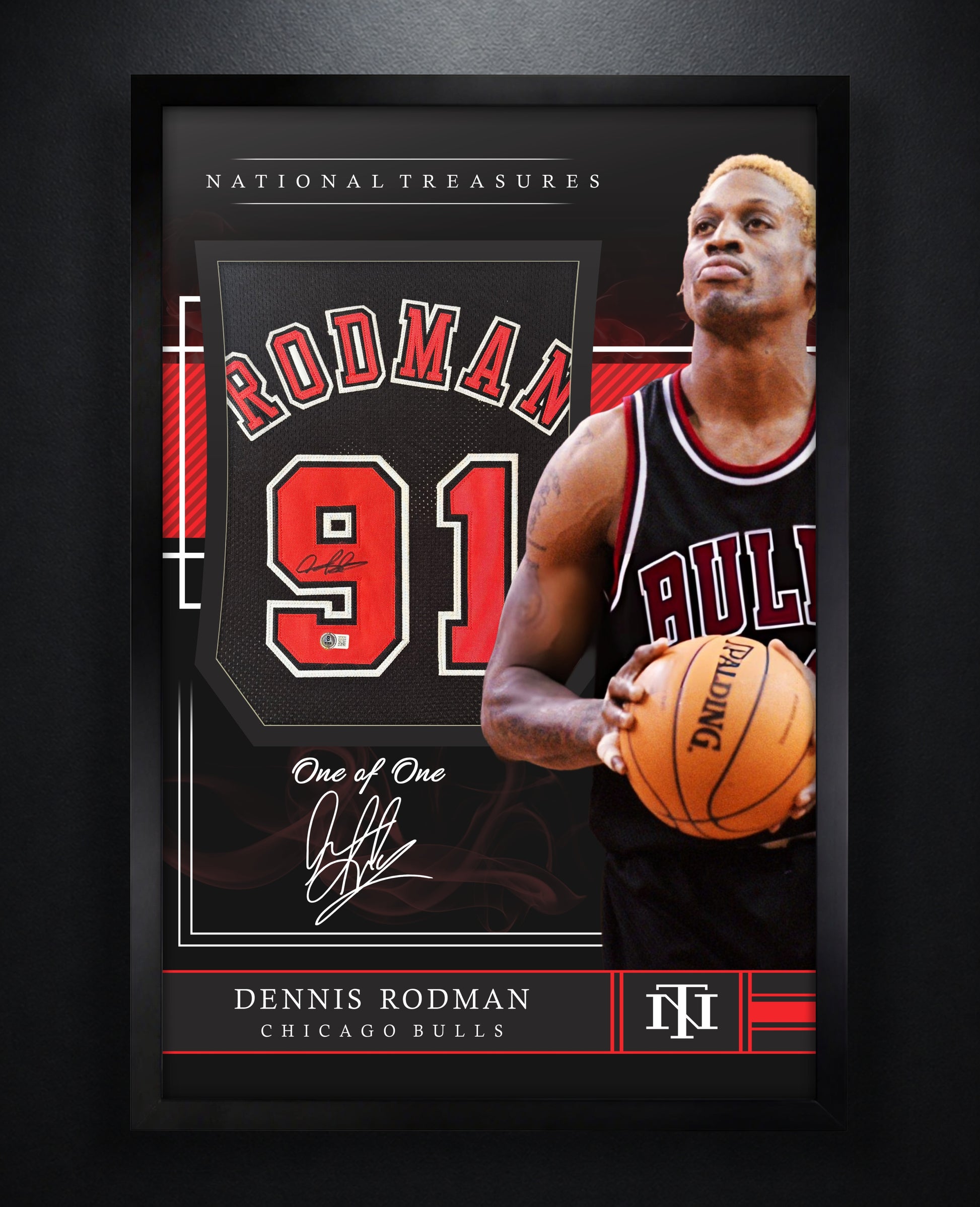 Dennis Rodman Signed Chicago Bulls Jersey Framed Beckett COA - Close up of Number