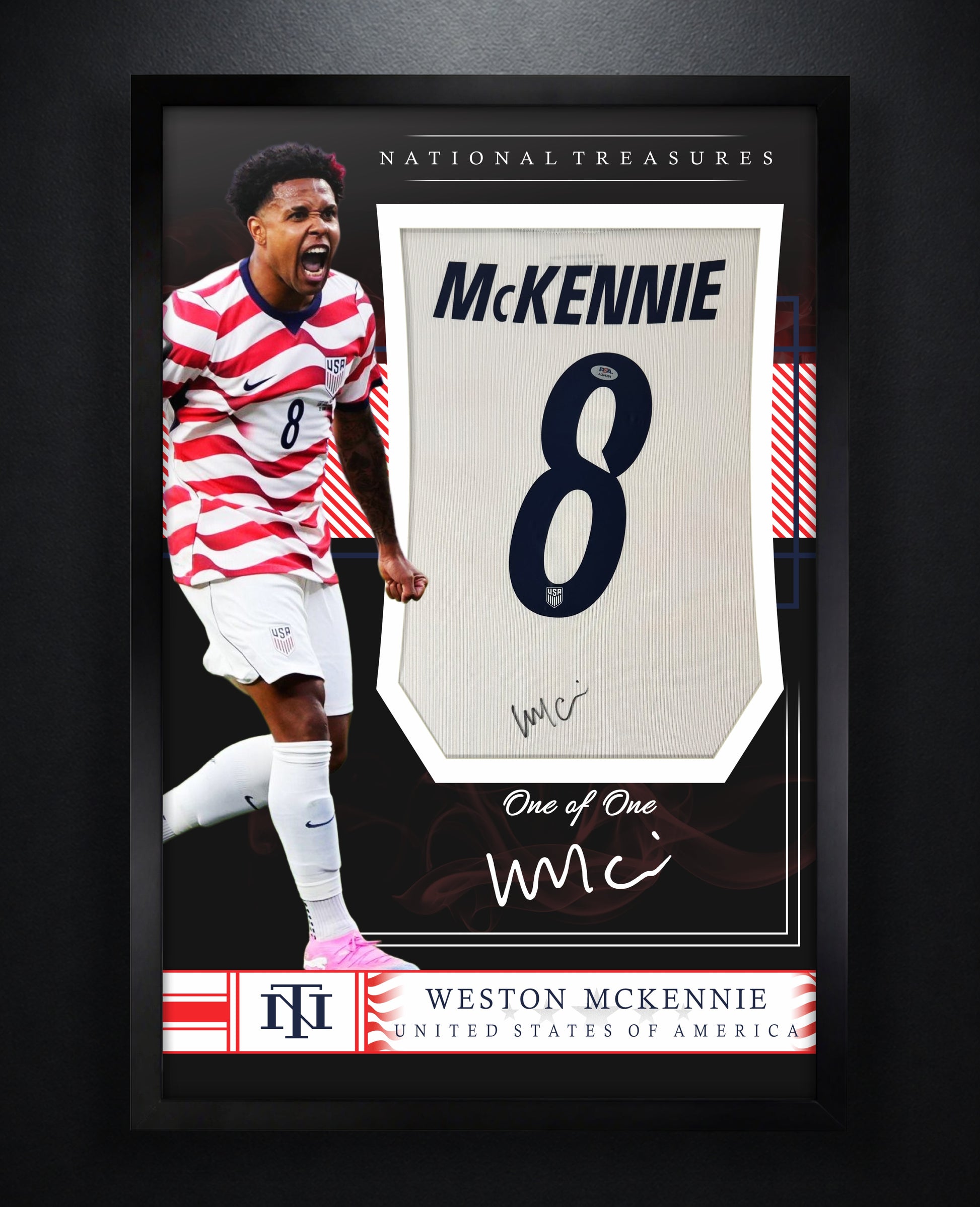 Weston McKennie Signed United States of America Nike Jersey Framed PSA COA - Photo of frame