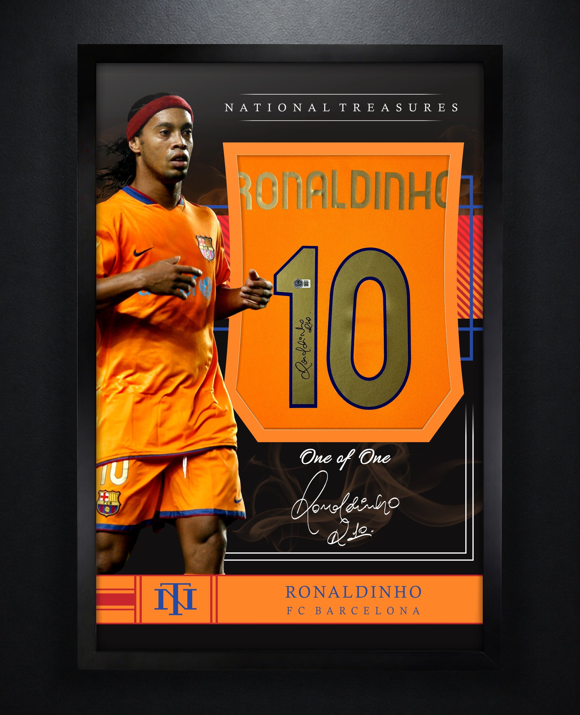 Ronaldinho Signed FC Barcelona Nike Jersey Framed Beckett COA - Photo of frame
