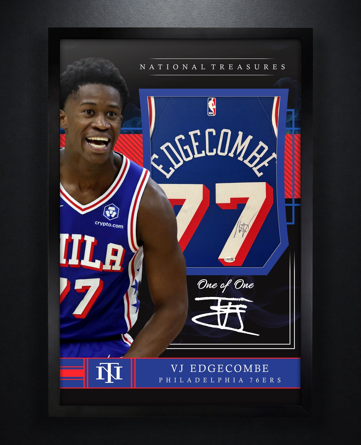 VJ Edgecombe Signed Philadelphia 76ers Nike Jersey Framed JSA COA - Photo of frame