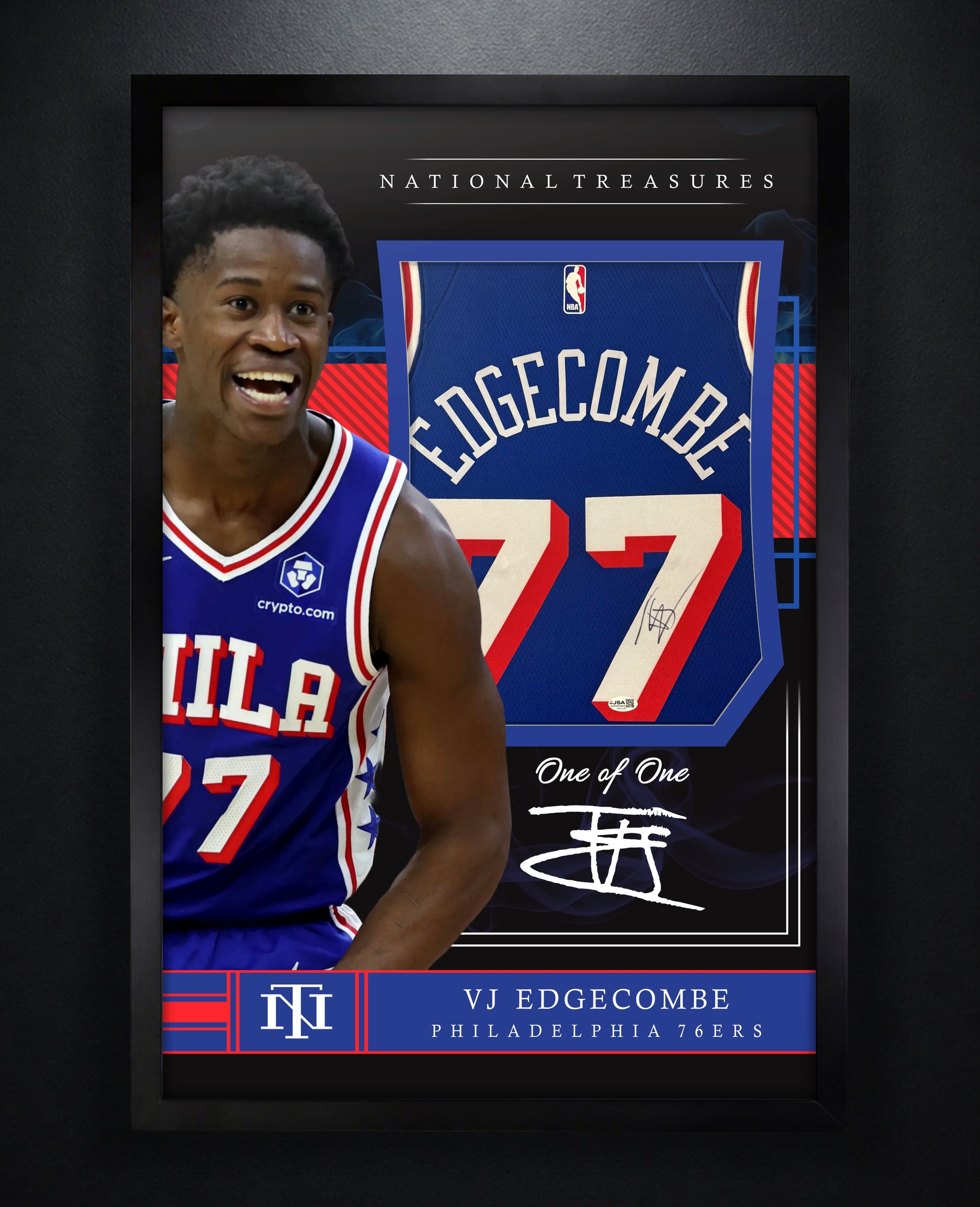 VJ Edgecombe Signed Philadelphia 76ers Nike Jersey Framed JSA COA - Photo of frame