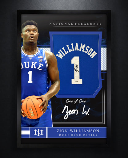 Zion Williamson Signed Duke Blue Devils Nike Jersey Framed JSA COA - Photo of frame