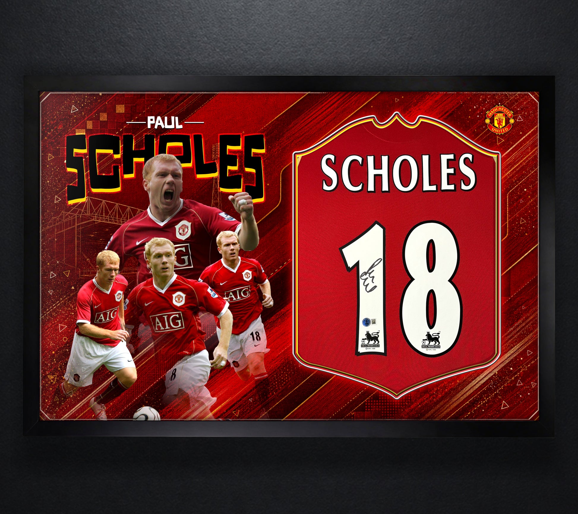 Paul Scholes Signed Manchester United Nike Jersey Framed Beckett COA - Photo of frame
