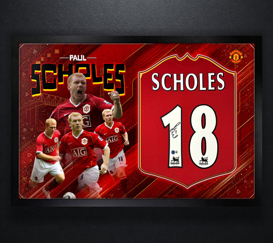 Paul Scholes Signed Manchester United Nike Jersey Framed Beckett COA - Photo of frame