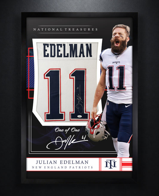 Julian Edelman Signed New England Patriots Jersey Framed JSA COA - Photo of frame