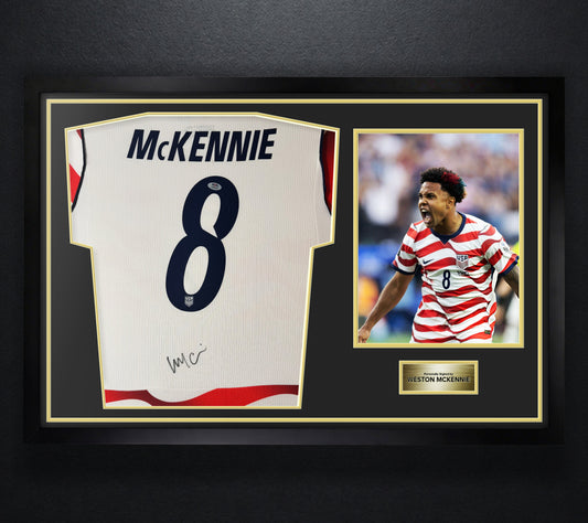 Weston McKennie Signed United States of America Nike Jersey Framed PSA COA - Photo of frame