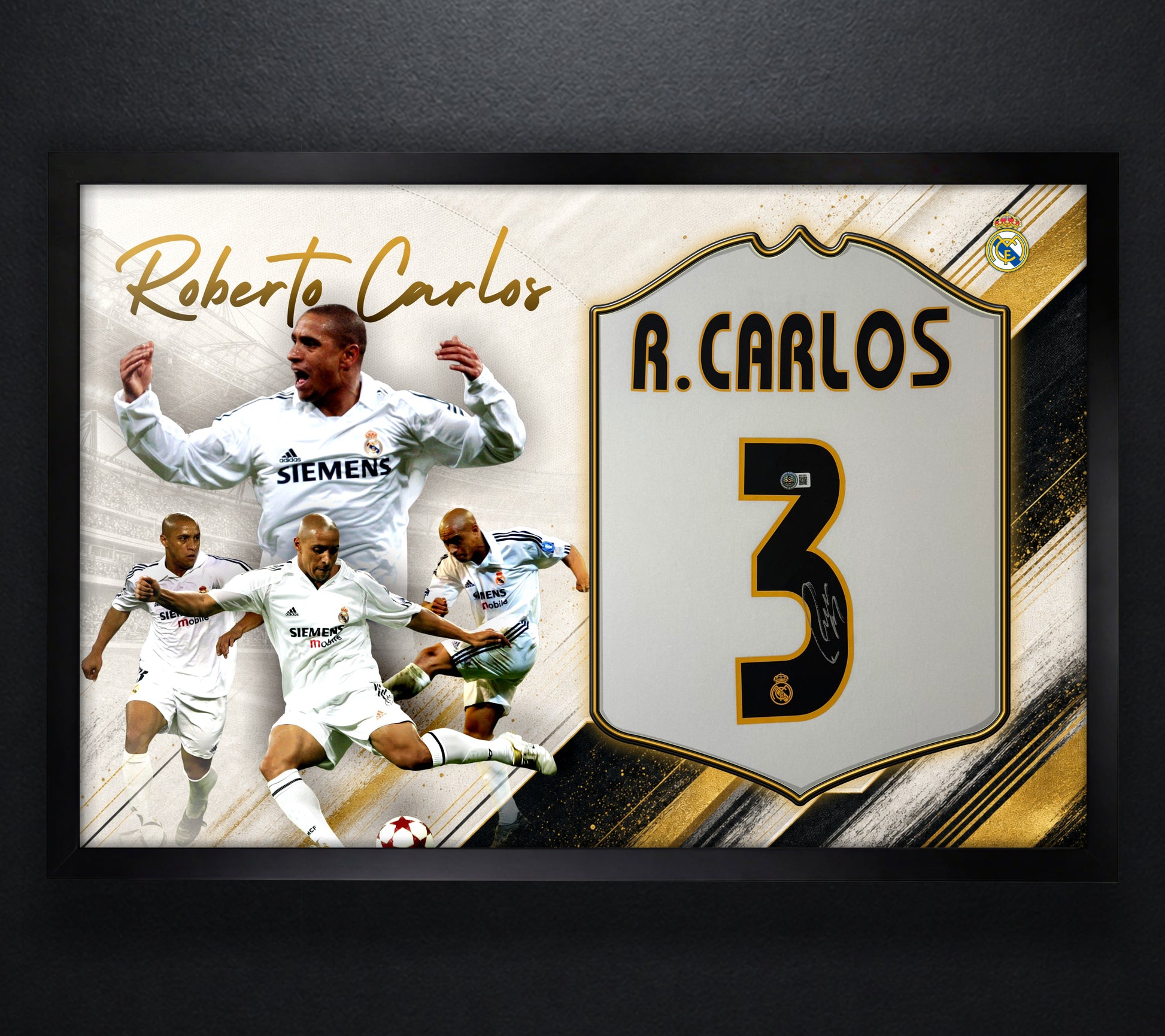 Roberto Carlos Signed Real Madrid Adidas Jersey Framed Beckett COA - Photo of frame