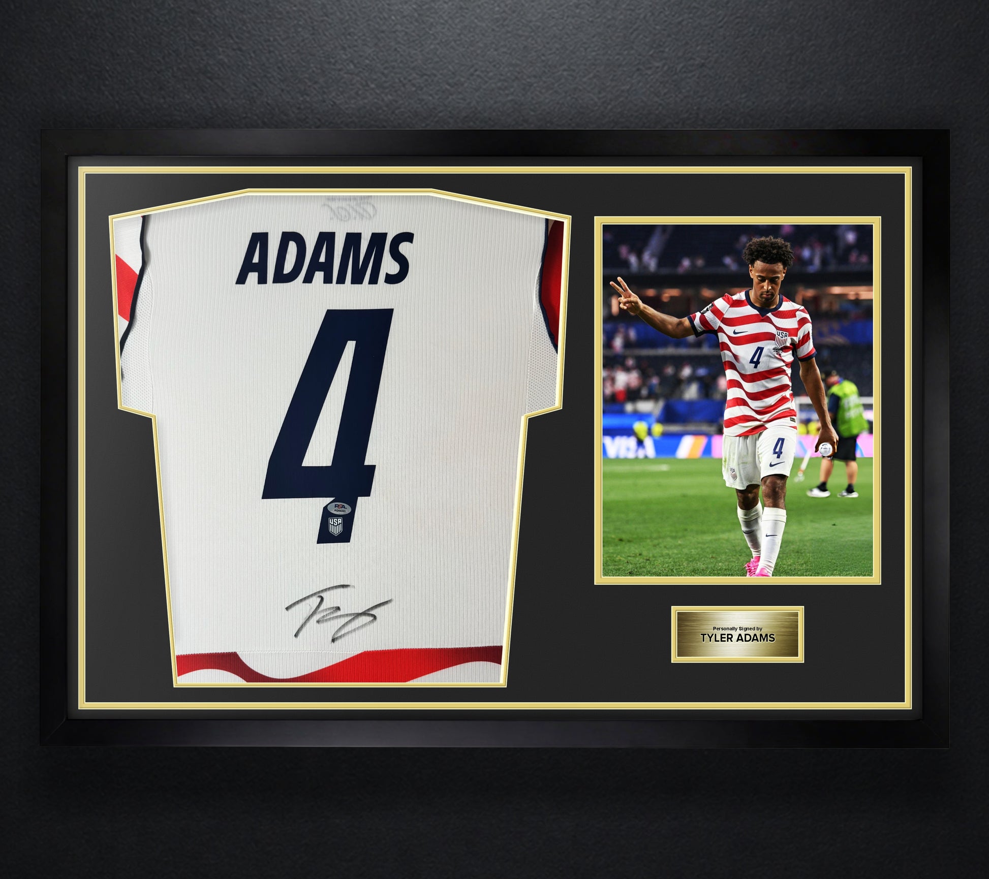 Tyler Adams Signed United States of America Nike Jersey Framed PSA COA - Photo of frame