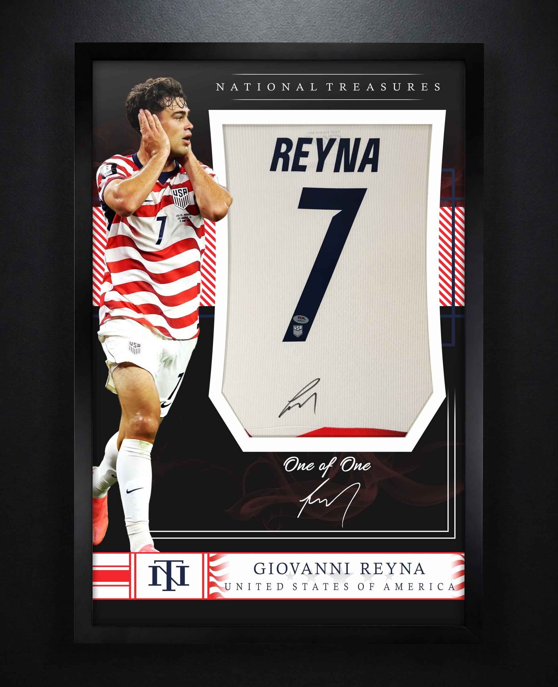 Giovanni Reyna Signed United States of America Nike Jersey Framed PSA COA - Photo of frame