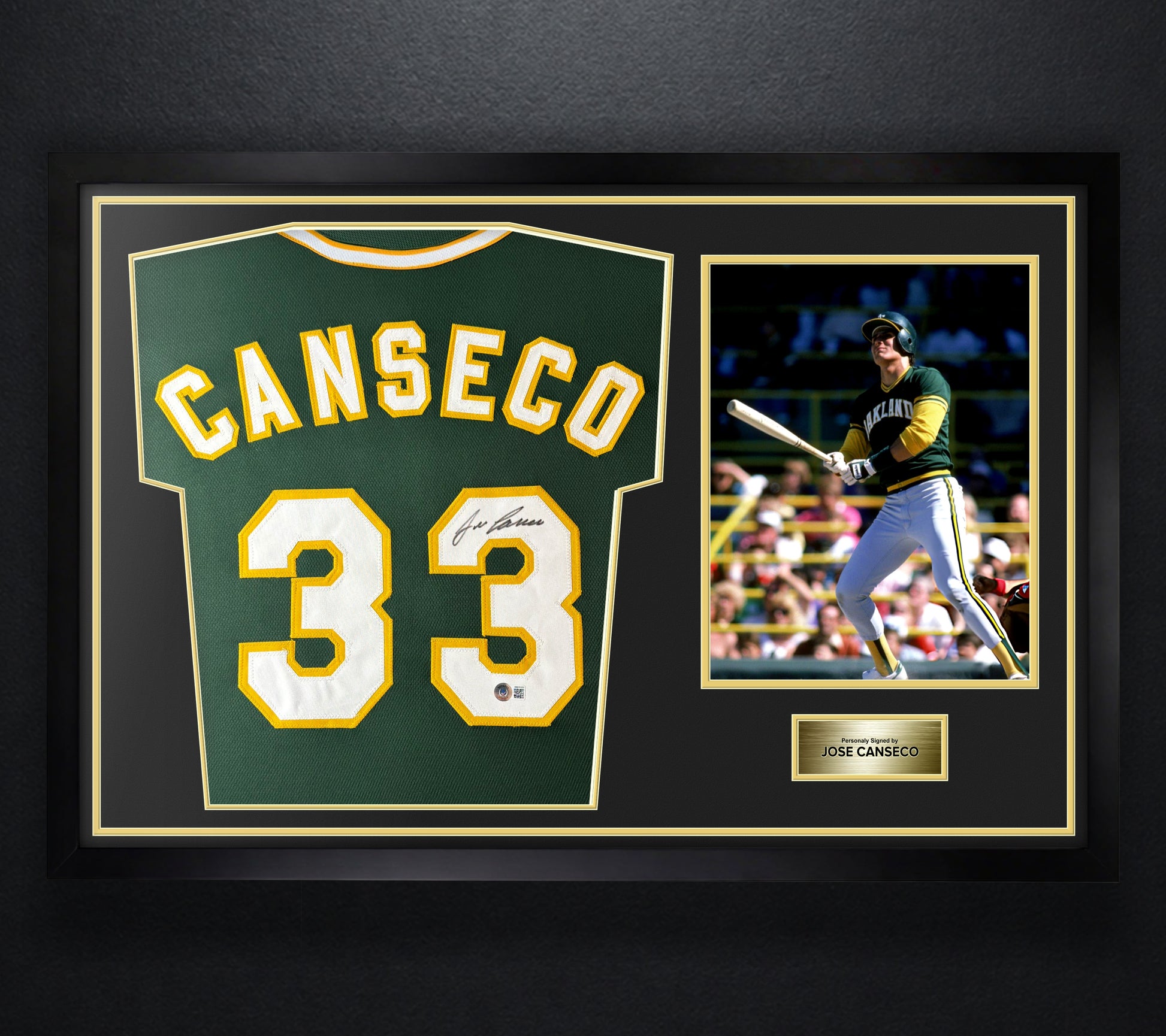 Jose Canseco Signed Oakland Athletics Jersey Framed Beckett COA - Photo of frame