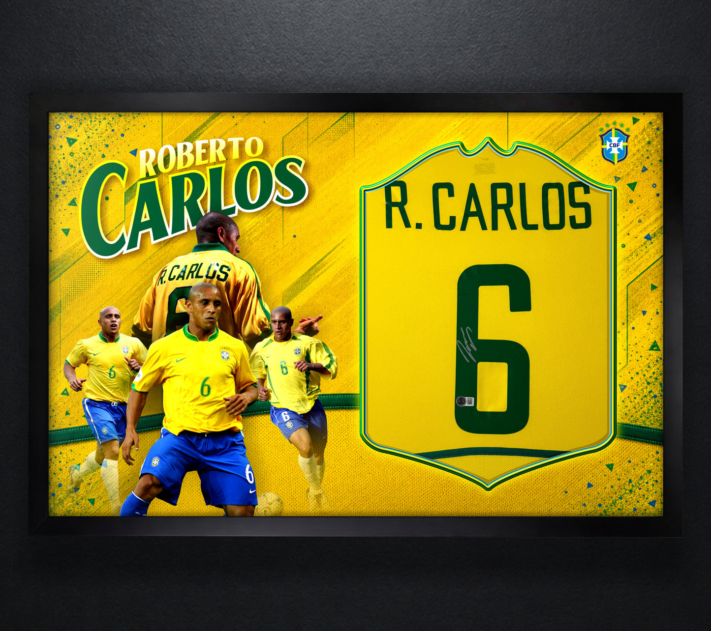 Roberto Carlos Signed Brazil Nike Jersey Framed Beckett COA - Photo of frame