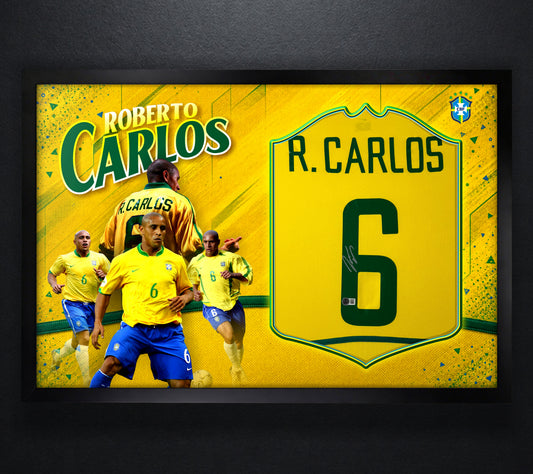 Roberto Carlos Signed Brazil Nike Jersey Framed Beckett COA - Photo of frame