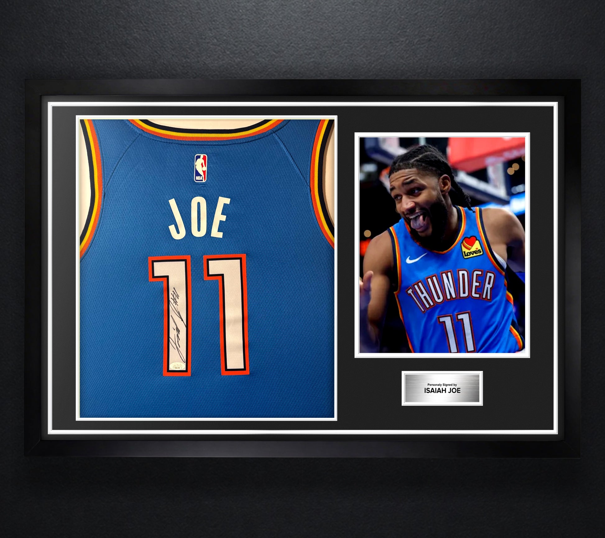 Isaiah Joe Signed Oklahoma City Thunder Nike Jersey Framed JSA COA - Photo of frame