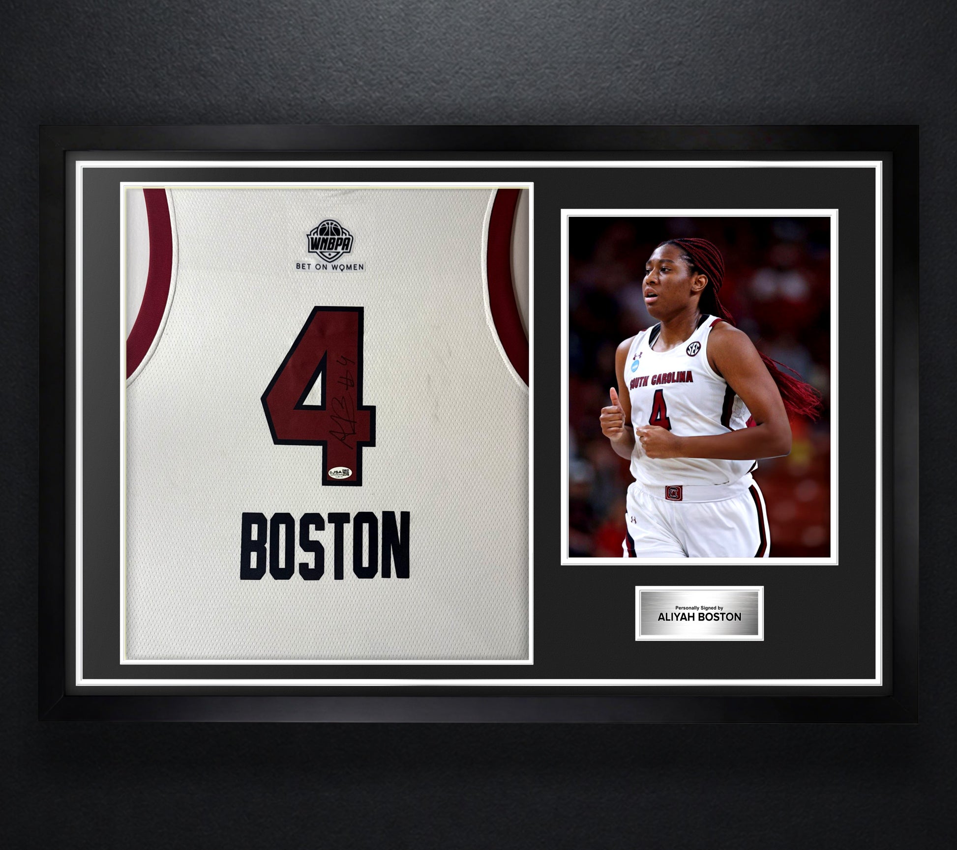 Aliyah Boston Signed South Carolina Gamecocks Jersey Framed JSA COA - Photo of frame