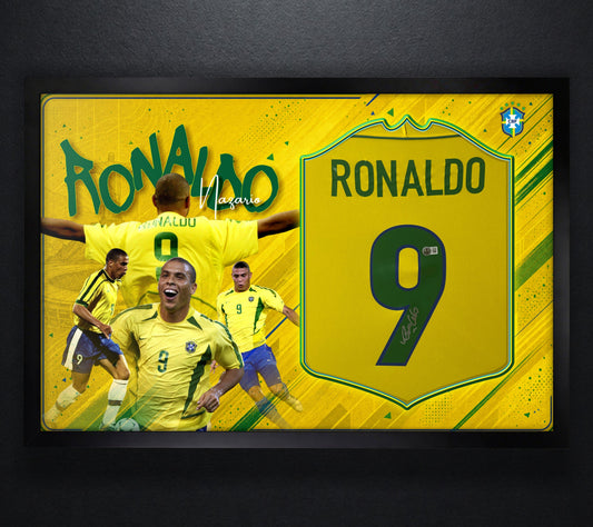 Ronaldo Nazario Signed Brazil Nike Jersey Framed Beckett COA - Photo of frame