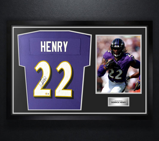 Derrick Henry Signed Baltimore Ravens Nike Jersey Framed Beckett COA - Photo of frame