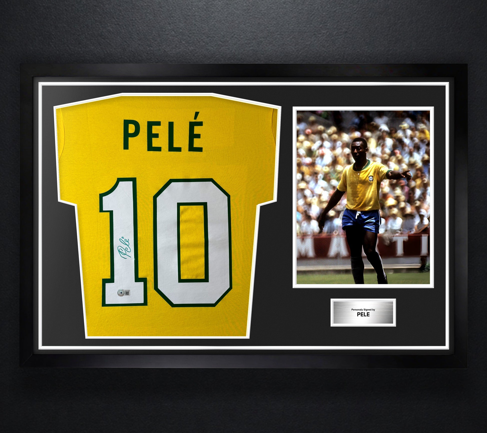 Pele Signed Brazil Jersey Framed Beckett COA - Photo of frame