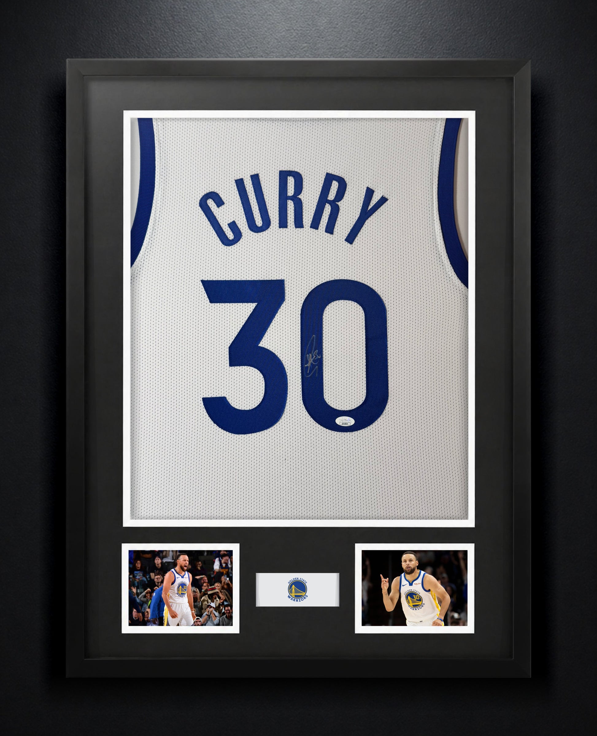 Stephen Curry Signed Golden State Warriors Jersey Framed JSA COA - Photo of frame