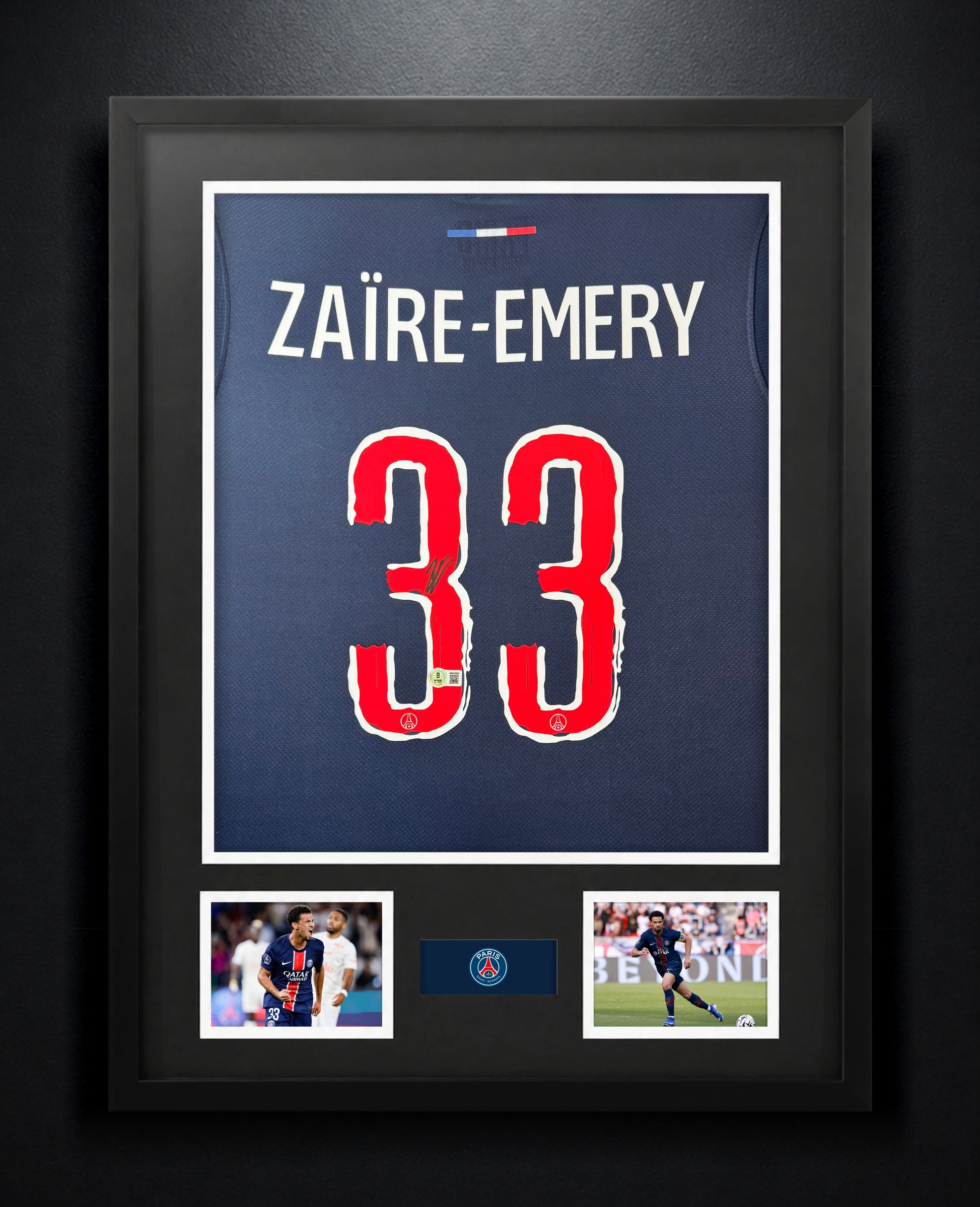 Warren Zaire-Emery Signed PSG Nike Jersey Framed Beckett COA - Photo of frame