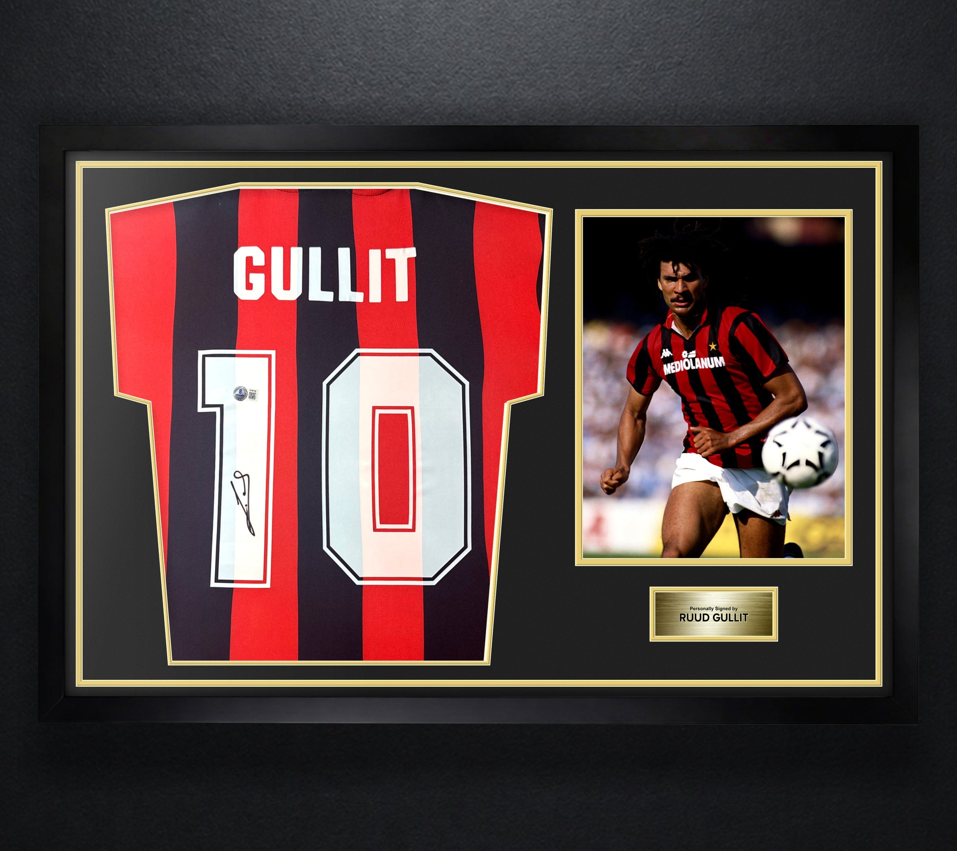Ruud Gullit Signed AC Milan Adidas Jersey Framed Beckett COA - Photo of frame