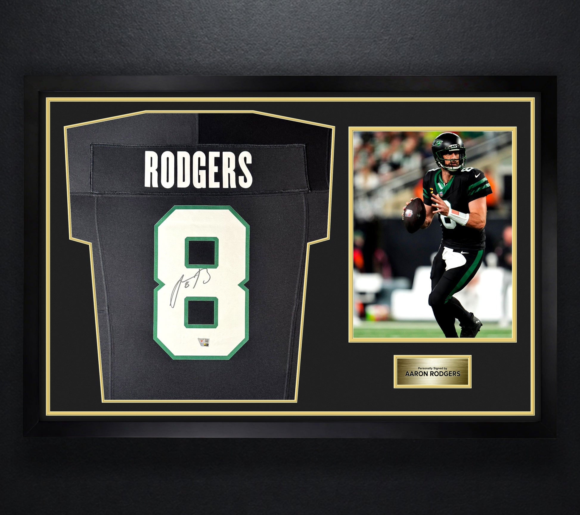 Aaron Rodgers Signed New York Jets Nike Jersey Framed Fanatics COA - Photo of frame