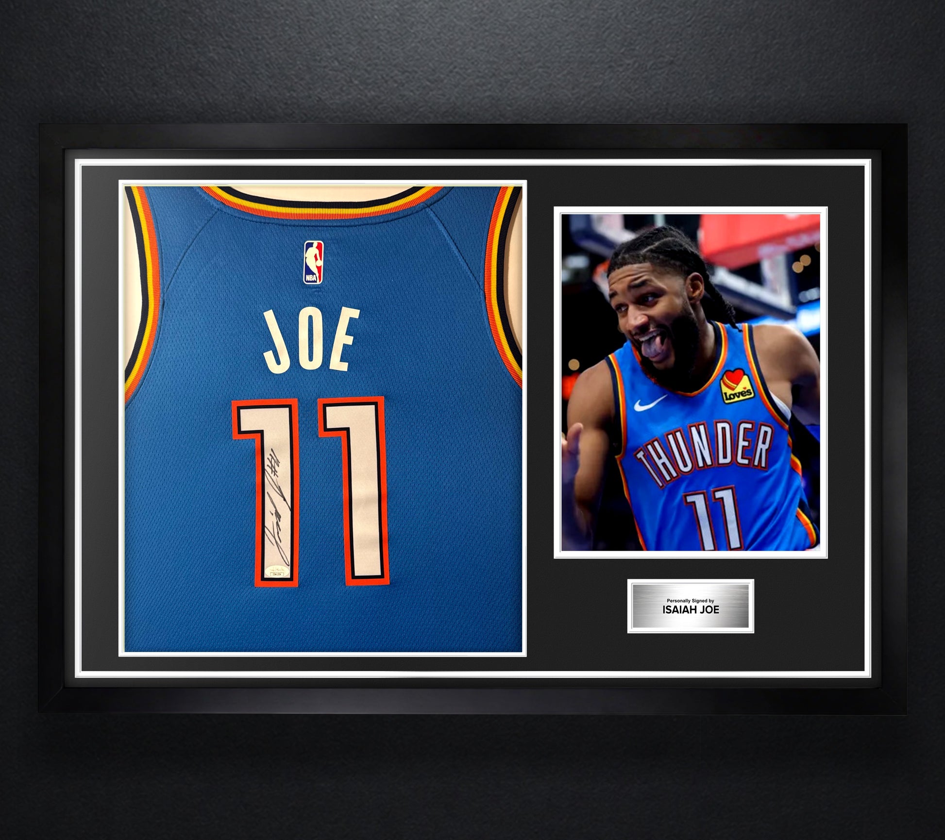 Isaiah Joe Signed Oklahoma City Thunder Nike Jersey Framed JSA COA - Photo of frame