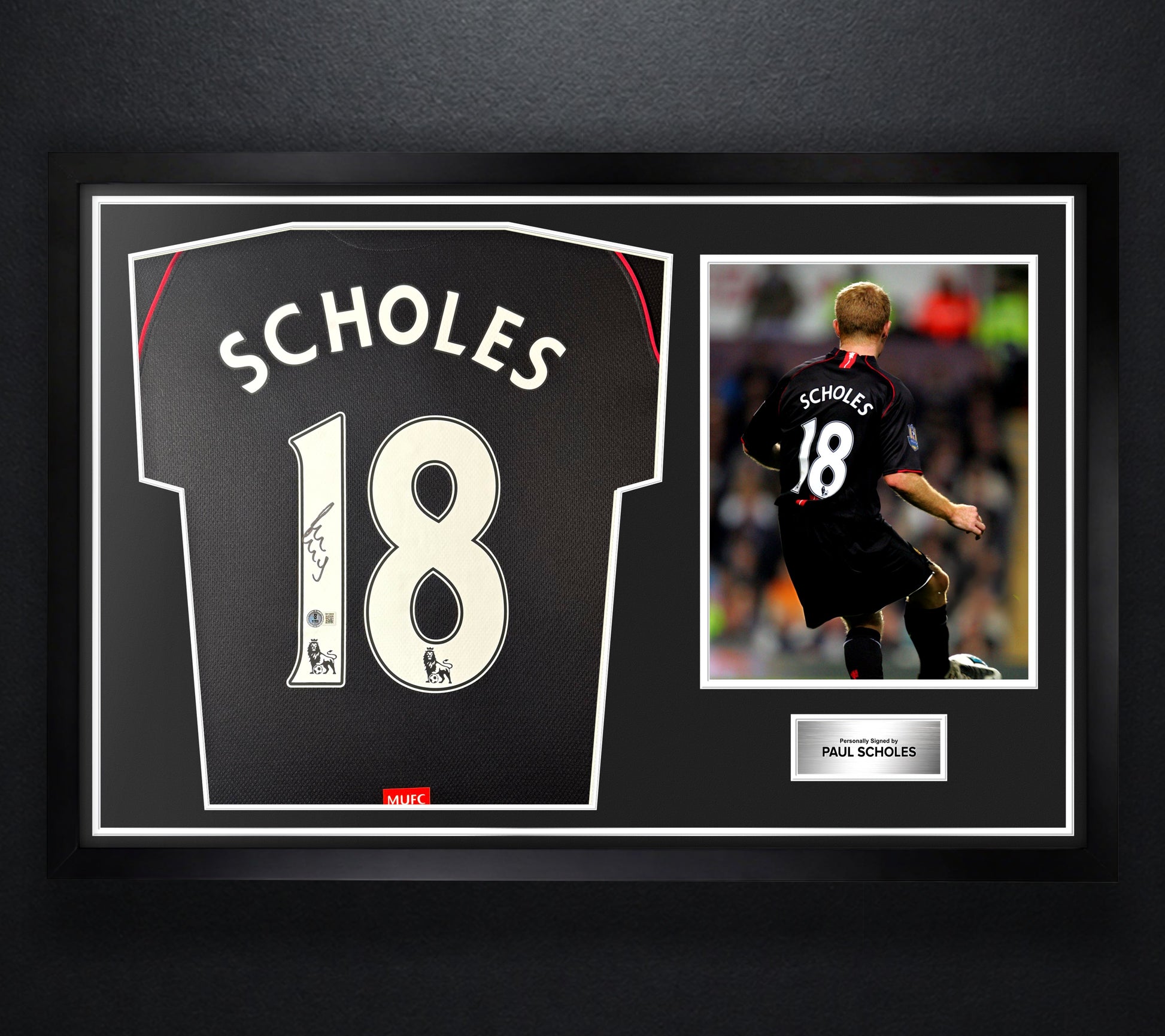 Paul Scholes Signed Manchester United Nike Jersey Framed Beckett COA - Photo of frame