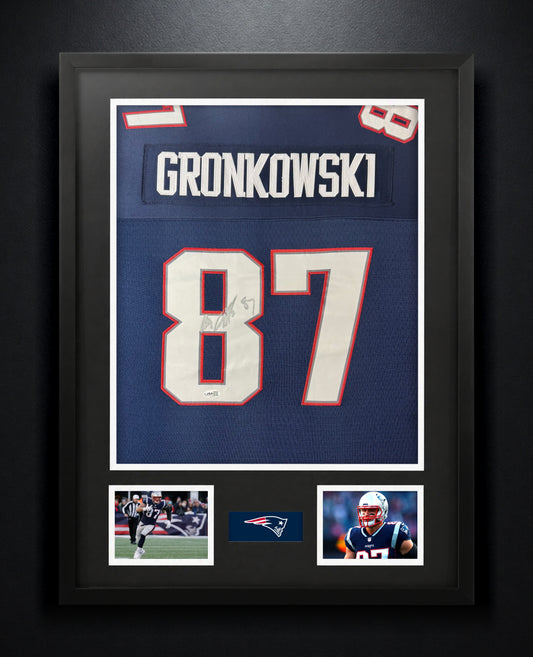 Rob Gronkowski Signed New England Patriots Mitchell & Ness Jersey Framed JSA COA - Photo of frame