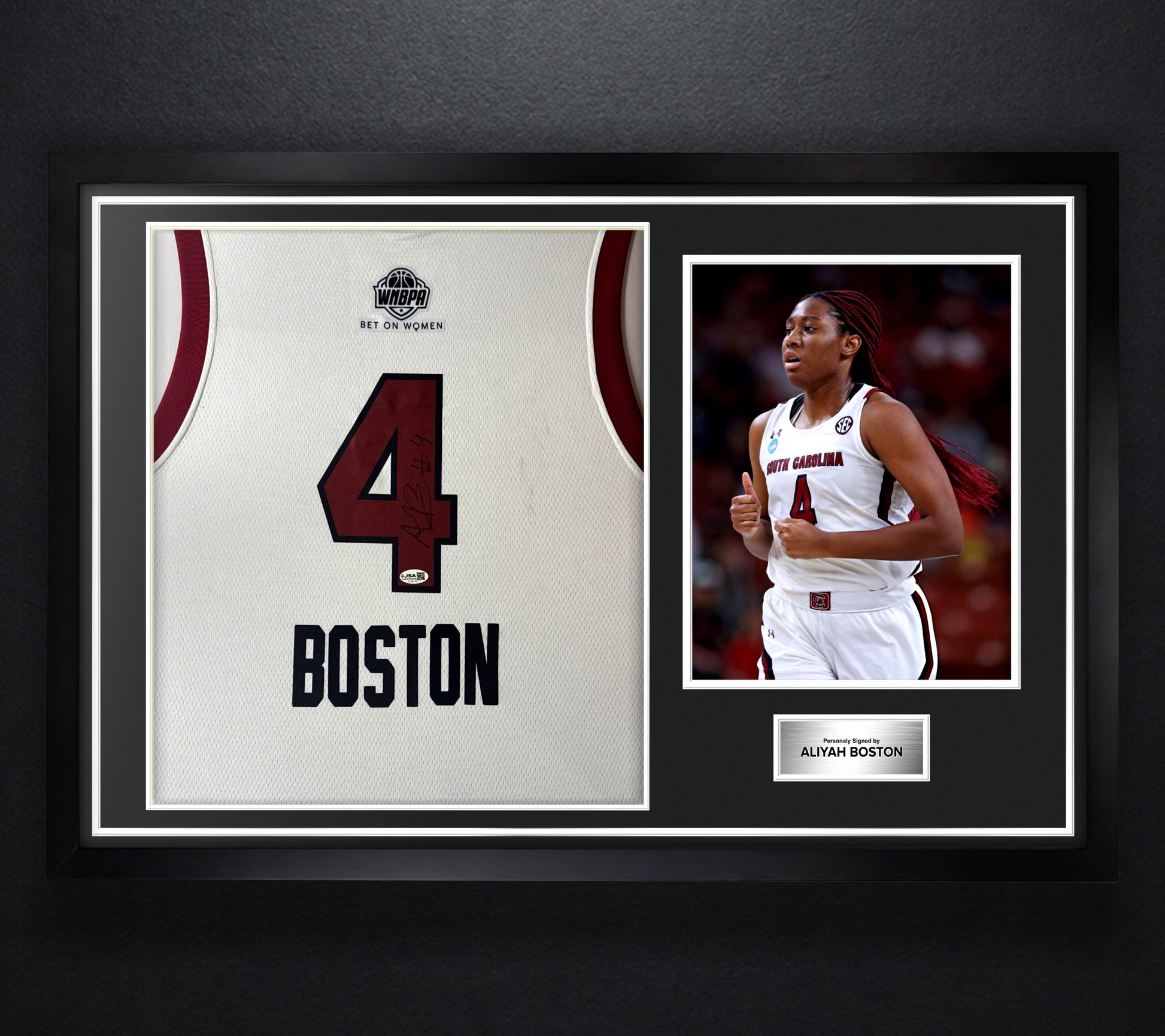 Aliyah Boston Signed South Carolina Gamecocks Jersey Framed JSA COA - Photo of frame