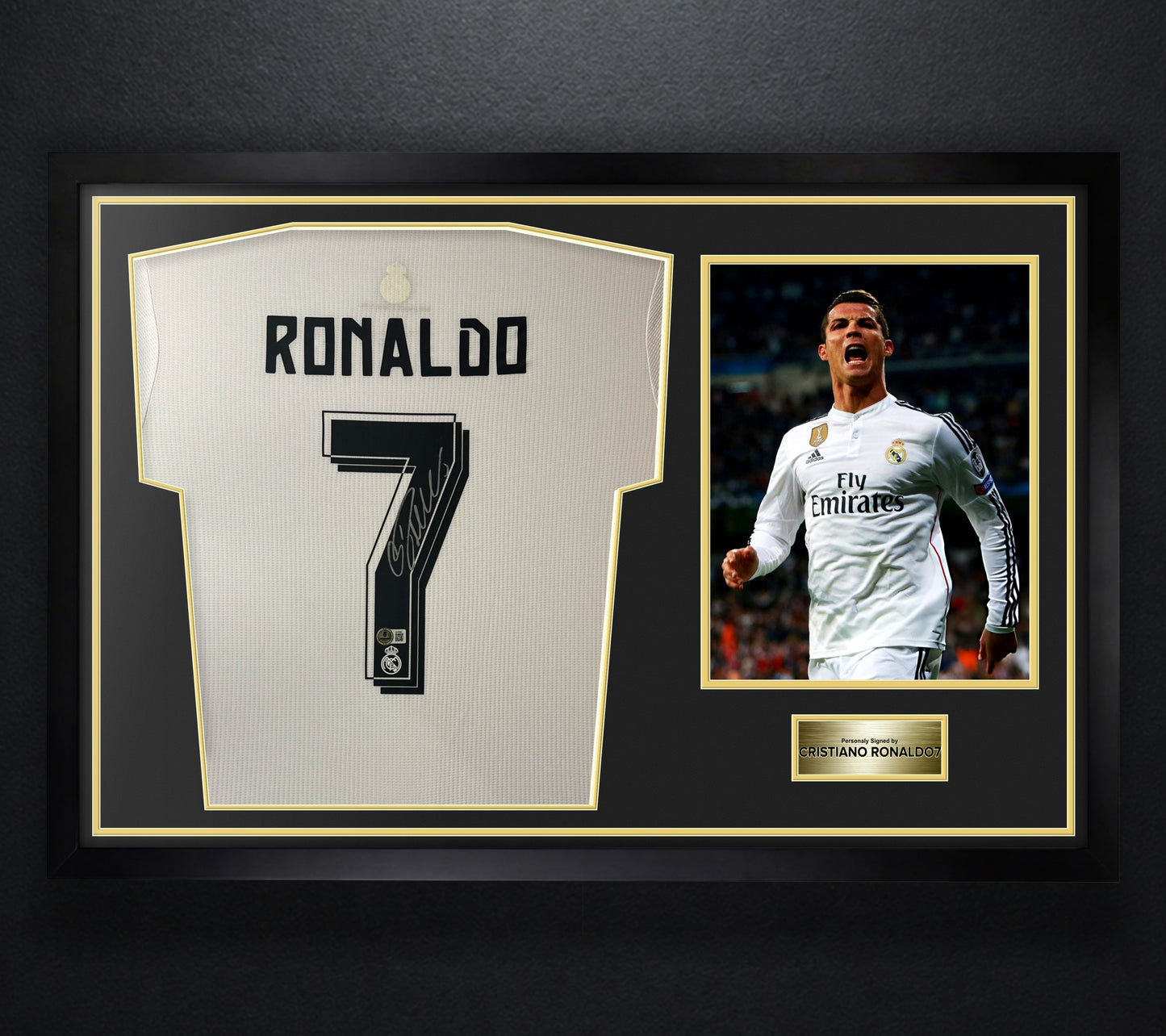 Cristiano Ronaldo Signed Real Madrid Adidas Jersey Framed Beckett LOA & COA - Photo of frame